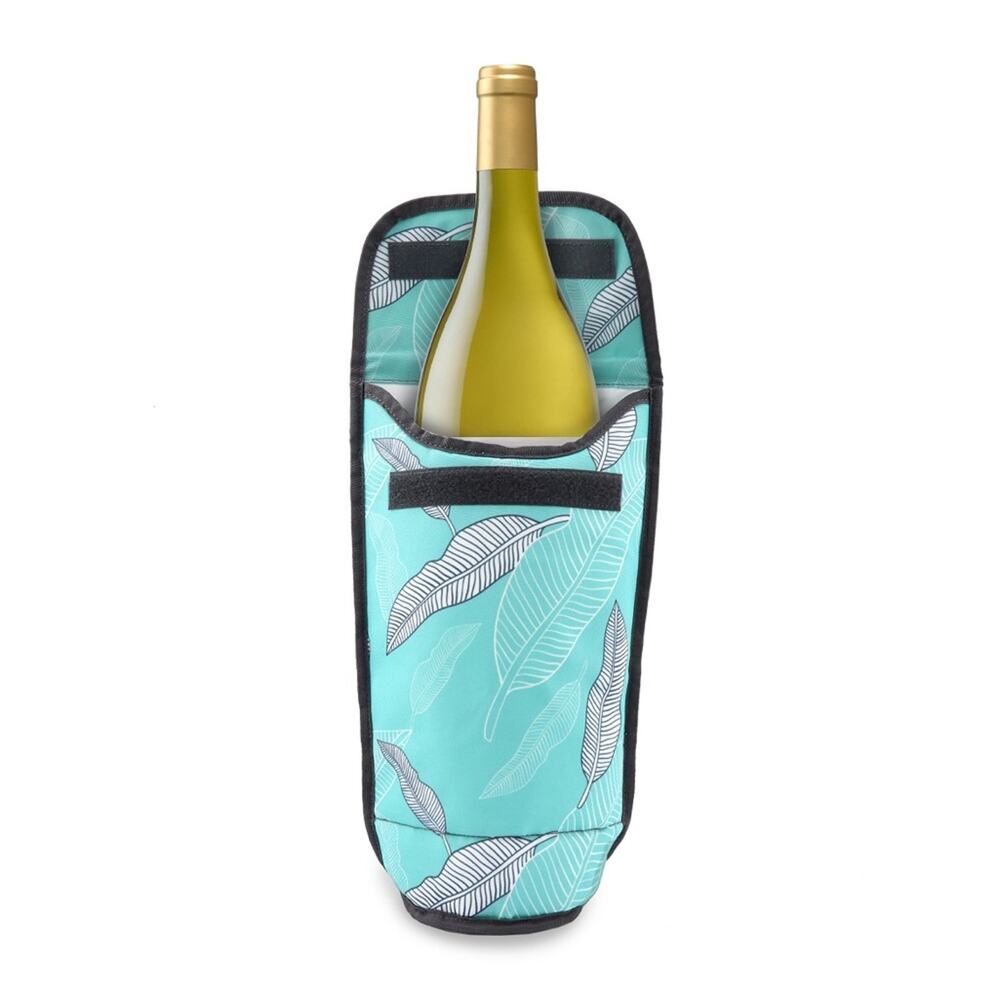 Packit Aqua Blue Teal Tropical Leaves Print Freezable Wine Bag Cooler 1.5L - Picture 2 of 6